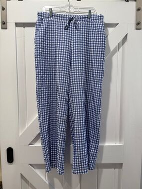 Women’s Blue & White Gingham Drawstring Linen Pants